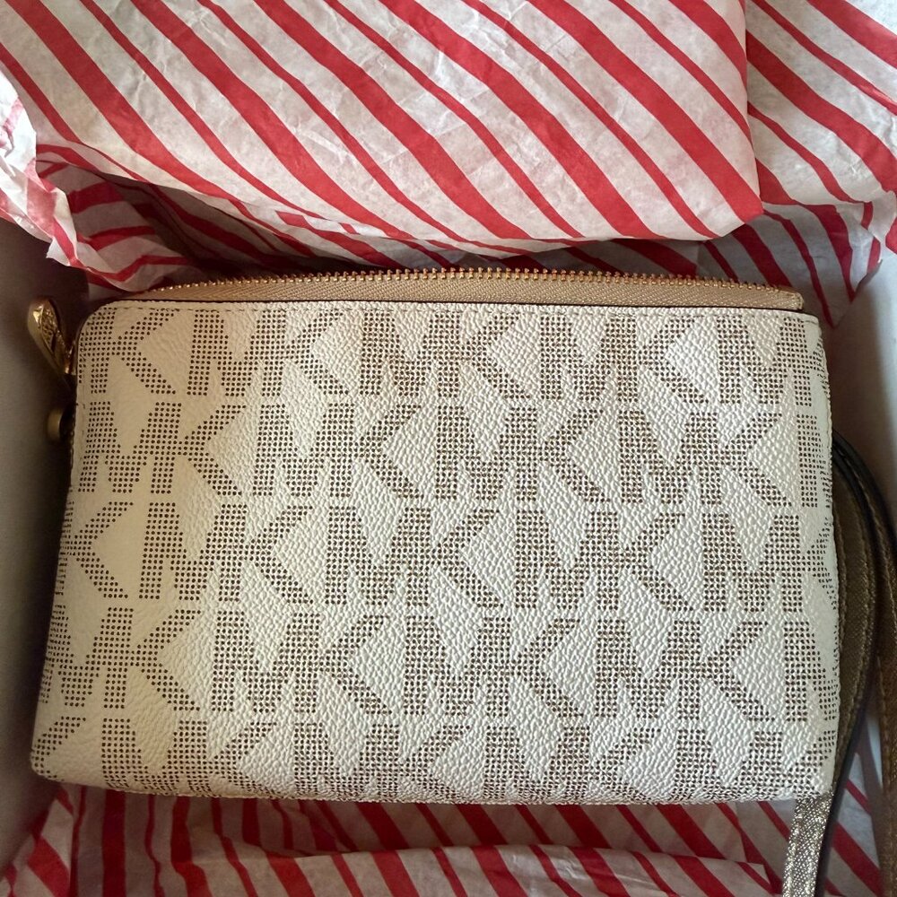 Michael Kors Double Wristlet Jet Set Travel Vanilla/Gold